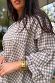 Nonni Gingham Bell Sleeve Peasant Blouse Mocha